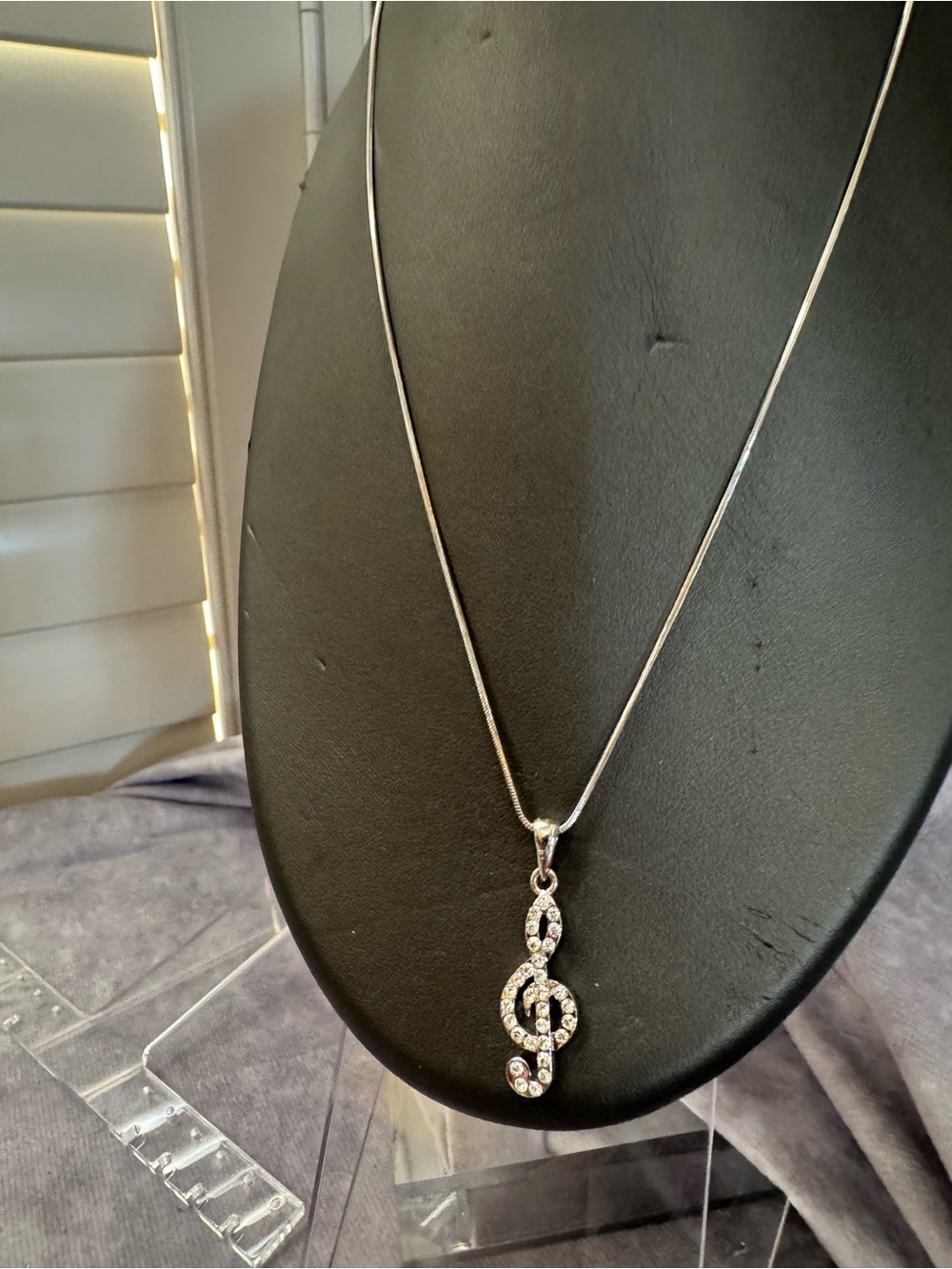 Silver Tone Treble‎ Clef Crystal Pendant Necklace - 18 inches Women Jewelry